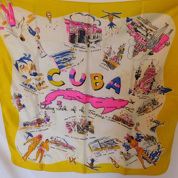 VINTAGE Accessories - VINTAGE CUBA SOUVENIR ISLAND SILKY SCARF
